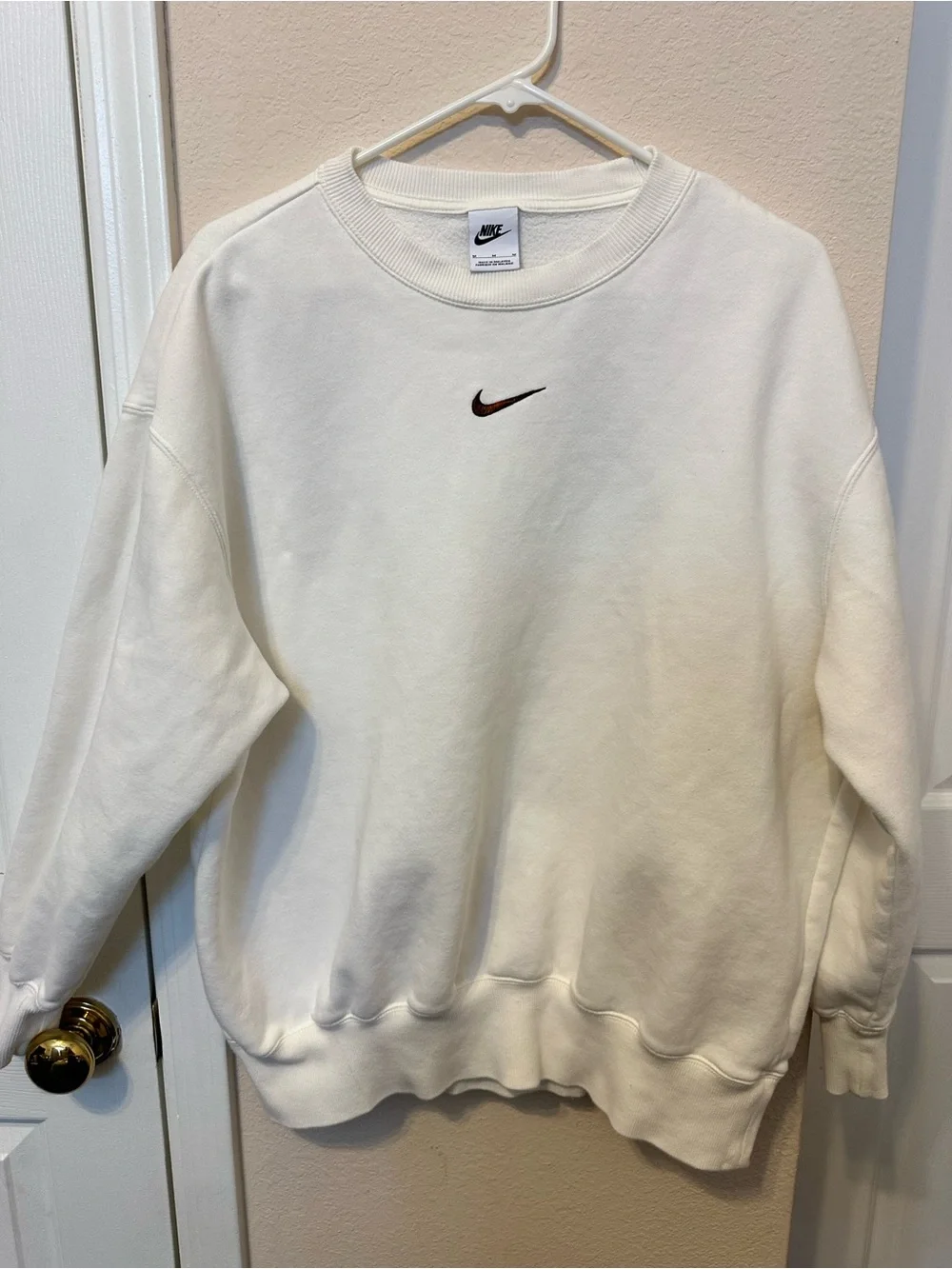 Nike Cream Crewneck Sweatshirt with Black Swoosh